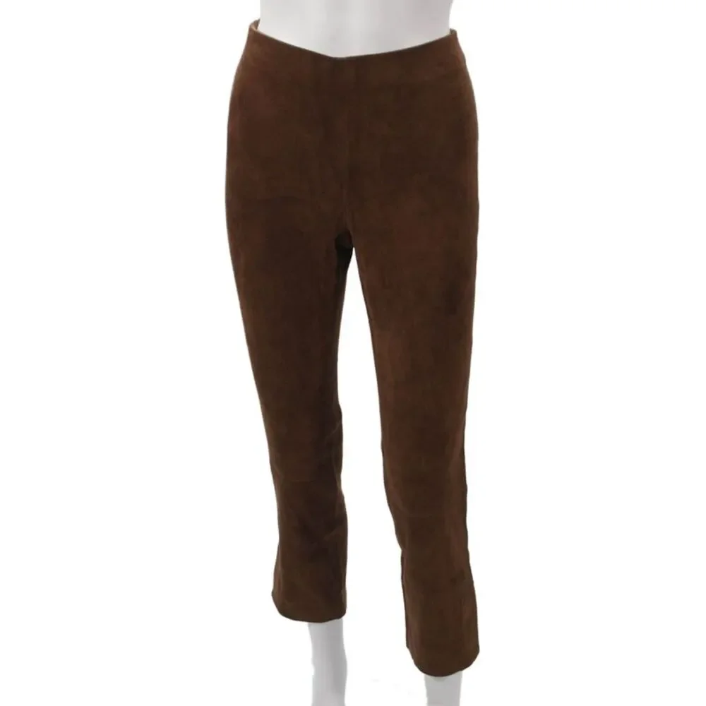 Vince Womens Ankle Pants Brown Lamb Leather Pull On Size M
